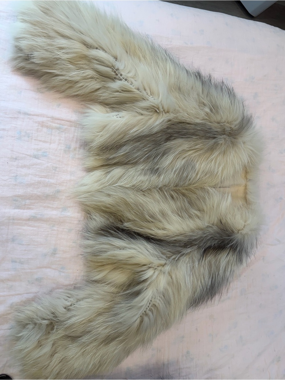 Genuine Ivory Cross Fox Fur Cropped Knitted Jacket XS/S - Picture 8 of 9